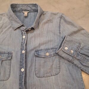 J.Crew Chambray Buttondown Shirt Wom Sz 2 Lt Blue Roll Tab Cotton Preppy Capsule